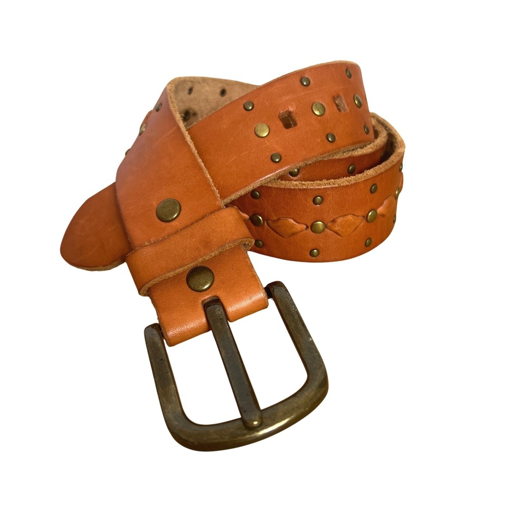 Vintage Lucky Brand‎ Brown Leather Studded Boho Belt Hippie Y2k 2000s Western M